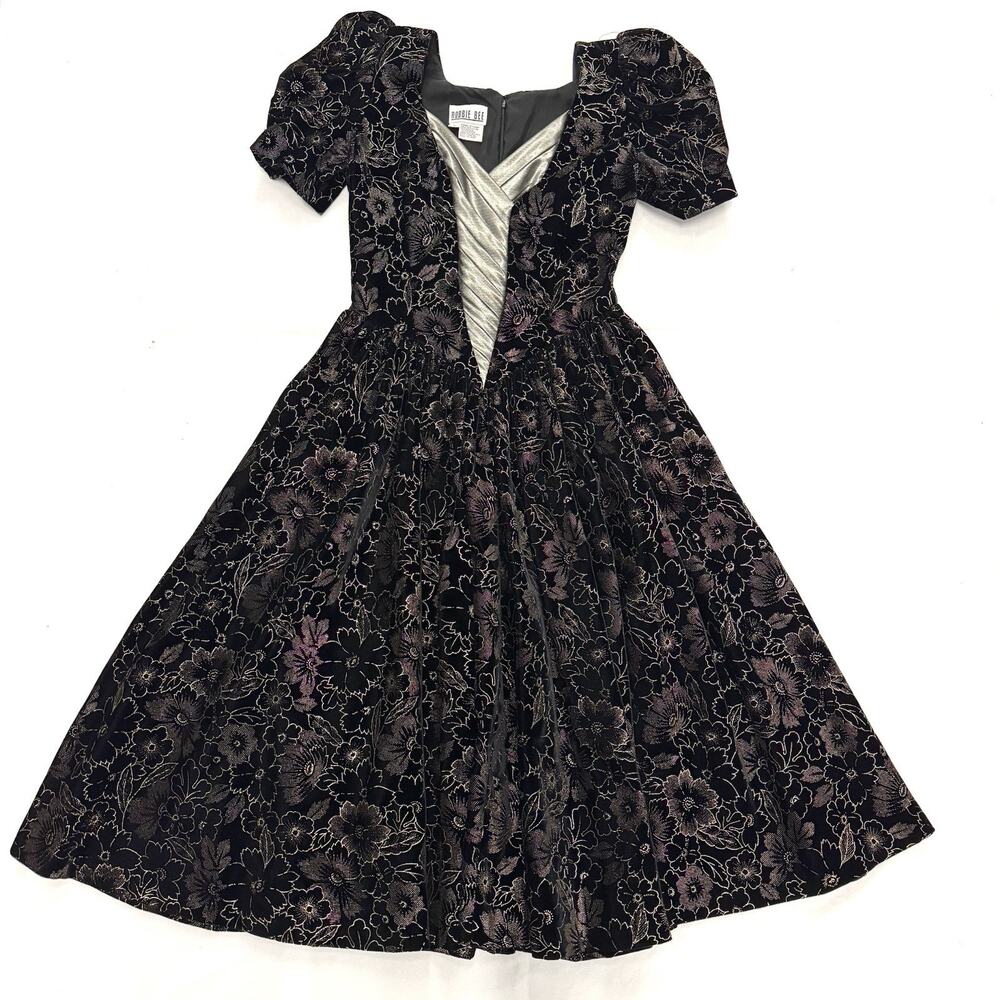 Vintage Velvet Gold Gown Dress Size 6 Black Renaissance Rennfaire Gothic Floral